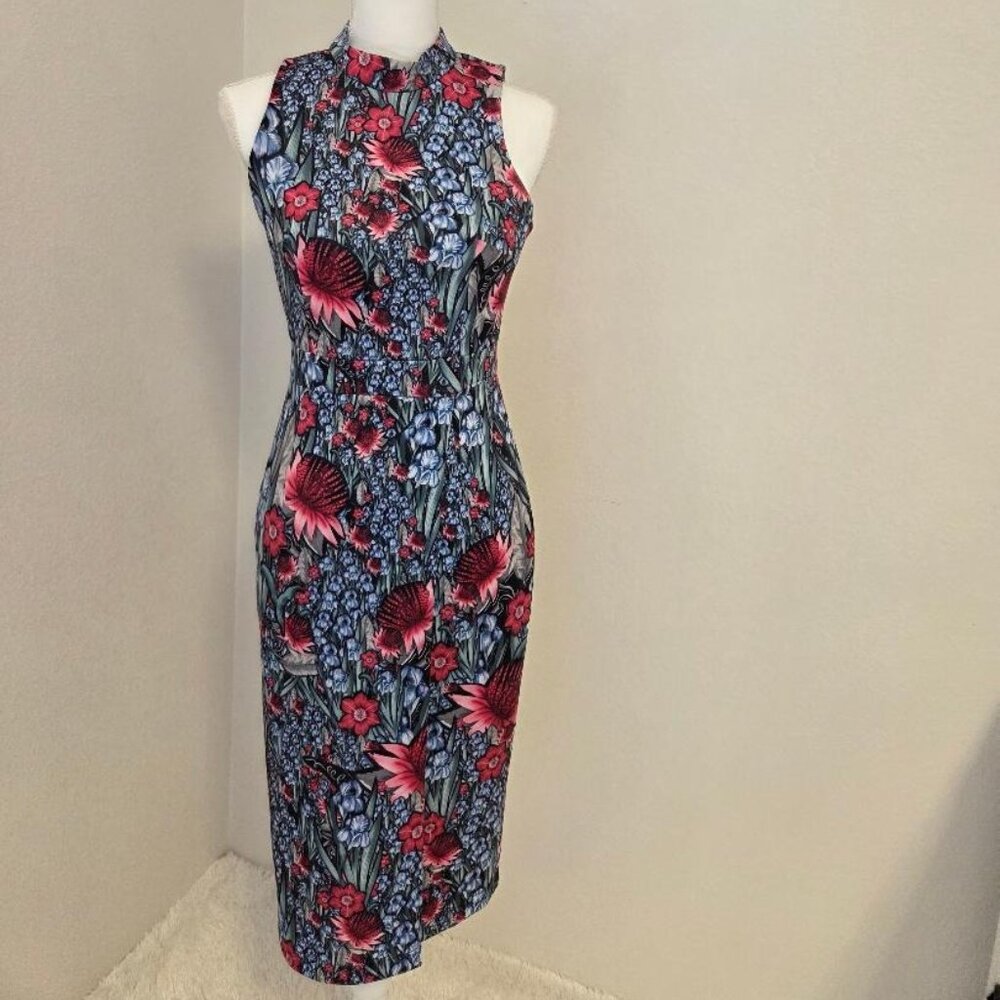 ASOS Sz4 Blue and Red Sheath Midi Dress